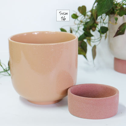 植木鉢 おしゃれ 陶器鉢 スサン16 受皿付 径16cm 高15cm 底穴あり
