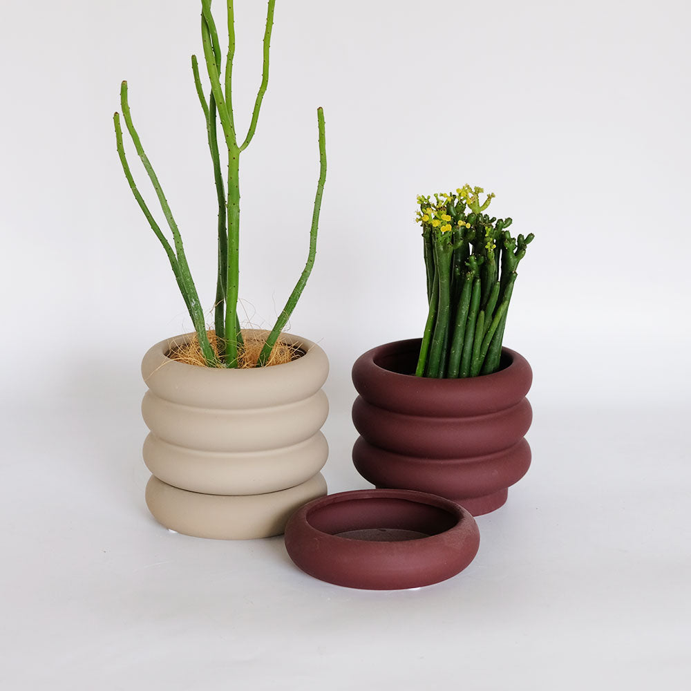 植木鉢 おしゃれ 陶器鉢 ヴィエノ13 受皿付 径13.5cm 高11.5cm 底穴あり