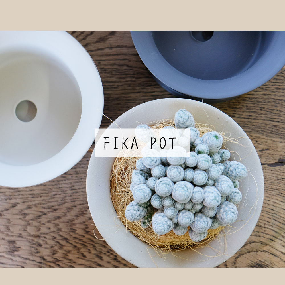 FIKA POT フィーカポット 浅鉢 植木鉢 受皿付  寄せ植え 多肉種 盆栽 シンプル  マーブル 陶器鉢 径15.5cm 高6.5cm 底穴あり