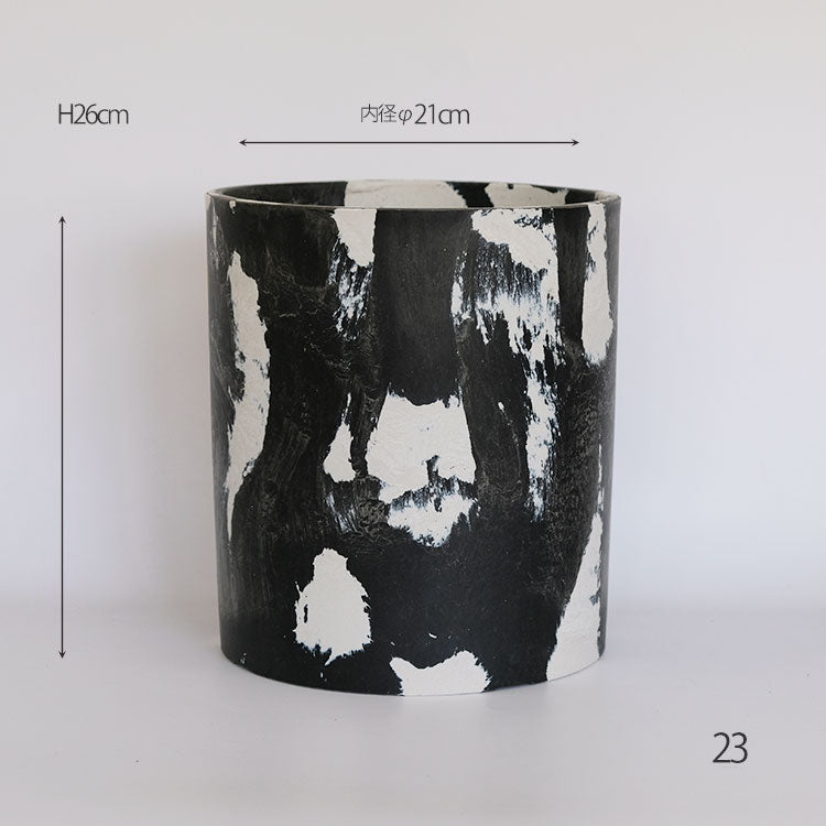 マーブルシリンダーポット23 黒白 サボテン 頑丈 おしゃれ 径23cm 高さ26cm 塊根植物 多肉 コーデックス プラスチック鉢