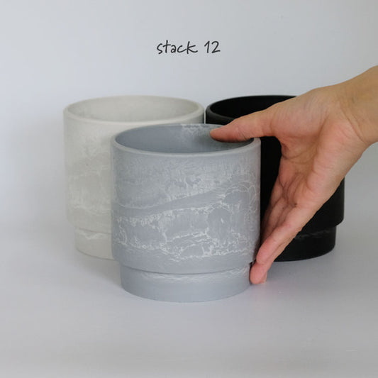 植木鉢 おしゃれ 軽い スタック12 サボテン 頑丈 塊根植物 多肉 黒プラスチック鉢 径12cm 高さ12cm 積み重ね プラスチック鉢 ホワイト グレー ブラック