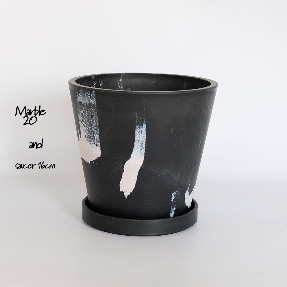 黒プラ鉢  マーブルポット 20 サボテン 頑丈 おしゃれ 塊根植物 多肉 黒プラスチック鉢 径20cm 高さ18cm スタンダード 黒白