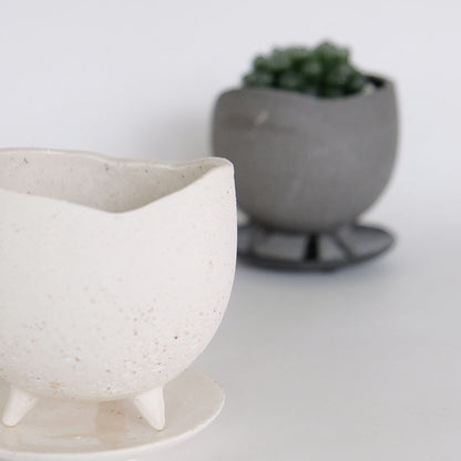 植木鉢 おしゃれ 陶器鉢 イオニアボウル 受皿付 ポット セラミック 径10.5cm 高9cm 3号 変わり鉢 白鉢 黒鉢 底穴あり