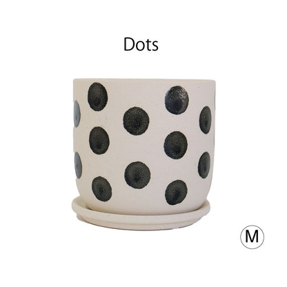 植木鉢 おしゃれ Kuvio Stripe/Dots 陶器鉢 かわいい 受皿付 トロンコ tronco ホワイト ブラック