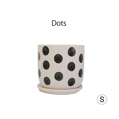 植木鉢 おしゃれ Kuvio Stripe/Dots 陶器鉢 かわいい 受皿付 トロンコ tronco ホワイト ブラック
