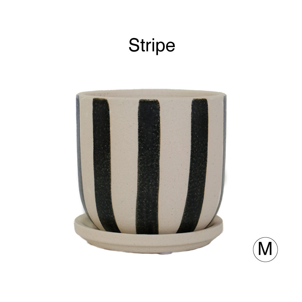 植木鉢 おしゃれ Kuvio Stripe/Dots 陶器鉢 かわいい 受皿付 トロンコ tronco ホワイト ブラック