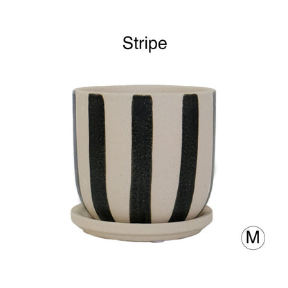 植木鉢 おしゃれ Kuvio Stripe/Dots 陶器鉢 かわいい 受皿付 トロンコ tronco ホワイト ブラック
