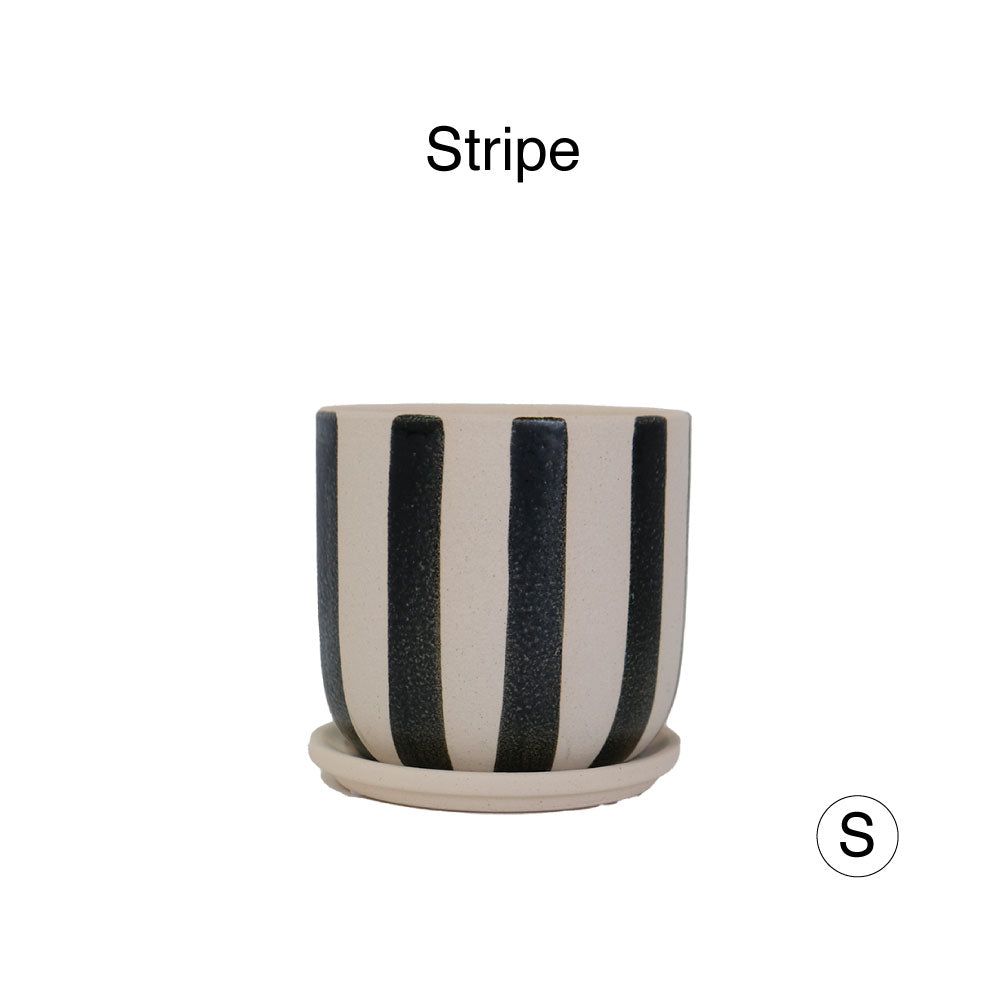 植木鉢 おしゃれ Kuvio Stripe/Dots 陶器鉢 かわいい 受皿付 トロンコ tronco ホワイト ブラック