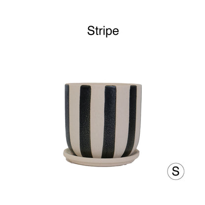 植木鉢 おしゃれ Kuvio Stripe/Dots 陶器鉢 かわいい 受皿付 トロンコ tronco ホワイト ブラック