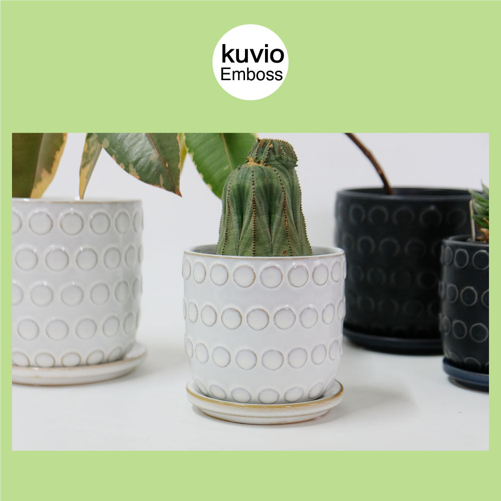 植木鉢 おしゃれ Kuvio Emboss 陶器鉢 かわいい 受皿付 トロンコ tronco ホワイト ブラック