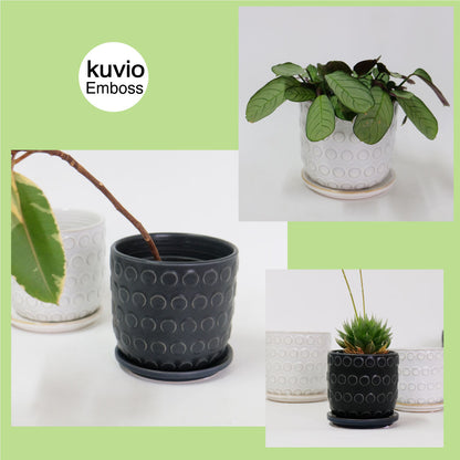 植木鉢 おしゃれ Kuvio Emboss 陶器鉢 かわいい 受皿付 トロンコ tronco ホワイト ブラック