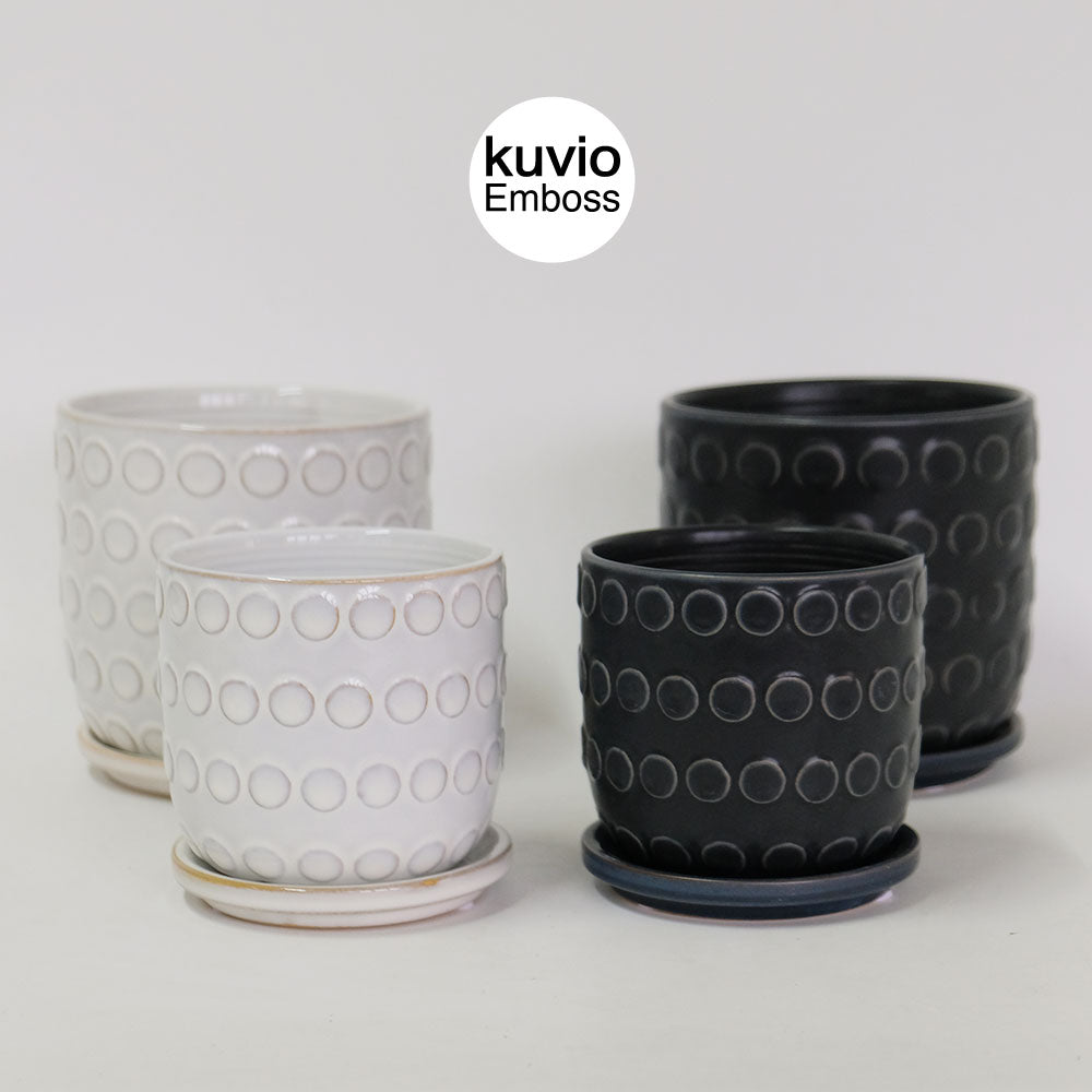 植木鉢 おしゃれ Kuvio Emboss 陶器鉢 かわいい 受皿付 トロンコ tronco ホワイト ブラック
