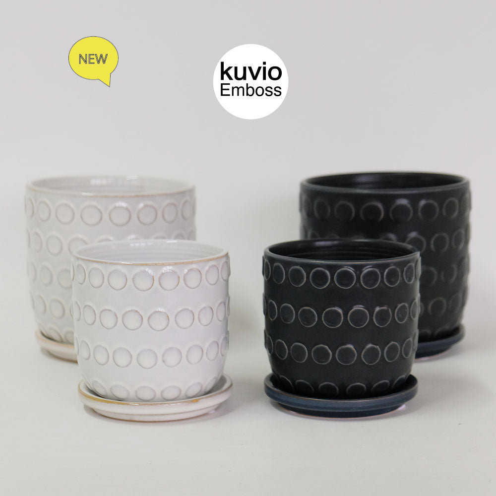 植木鉢 おしゃれ Kuvio Emboss 陶器鉢 かわいい 受皿付 トロンコ tronco ホワイト ブラック