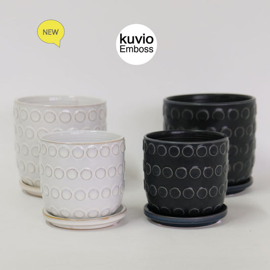 植木鉢 おしゃれ Kuvio Emboss 陶器鉢 かわいい 受皿付 トロンコ tronco ホワイト ブラック