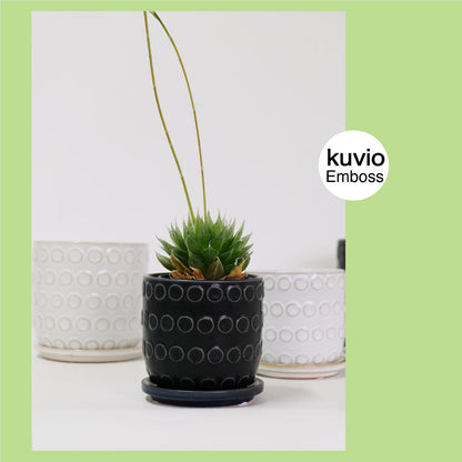 植木鉢 おしゃれ Kuvio Emboss 陶器鉢 かわいい 受皿付 トロンコ tronco ホワイト ブラック