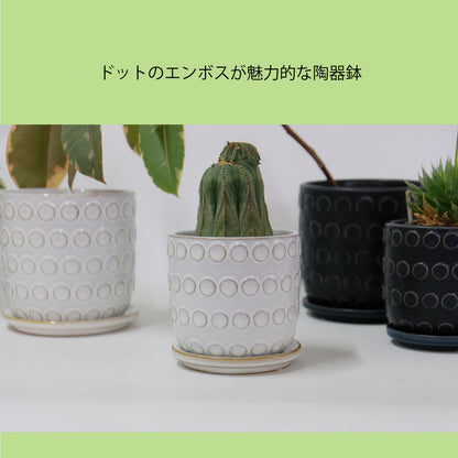 植木鉢 おしゃれ Kuvio Emboss 陶器鉢 かわいい 受皿付 トロンコ tronco ホワイト ブラック