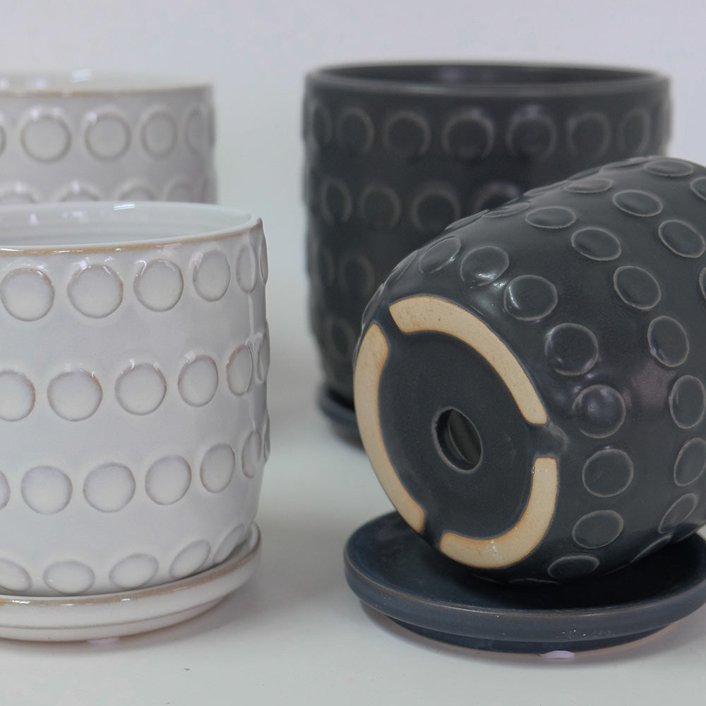 植木鉢 おしゃれ Kuvio Emboss 陶器鉢 かわいい 受皿付 トロンコ tronco ホワイト ブラック
