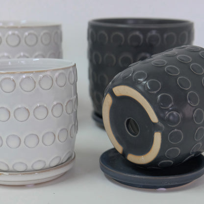 植木鉢 おしゃれ Kuvio Emboss 陶器鉢 かわいい 受皿付 トロンコ tronco ホワイト ブラック