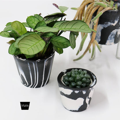 黒プラ鉢  マーブルポット 12 BLACK PLASTIC POT おしゃれ 塊根植物 多肉 黒プラスチック鉢 コーデックス 径12cm 高さ10cm 黒白