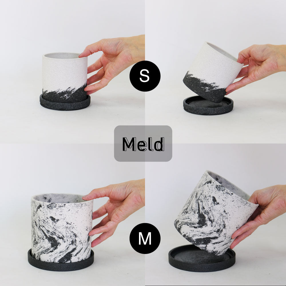 植木鉢 おしゃれ Meld 受皿付き 底穴有り 人口石材 シンプル シリンダー モノトーン シック 径10-13cm 高10-13cm S/Mサイズ  tronco