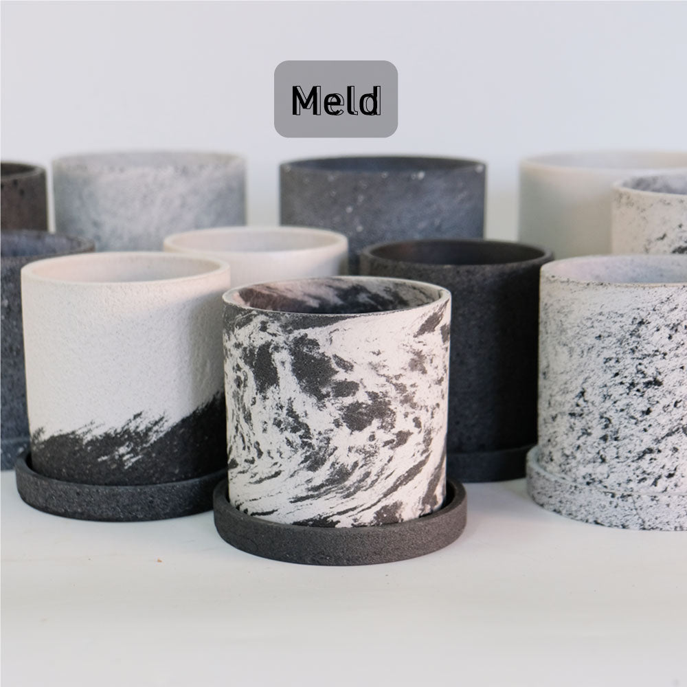 植木鉢 おしゃれ Meld 受皿付き 底穴有り 人口石材 シンプル シリンダー モノトーン シック 径10-13cm 高10-13cm S/Mサイズ  tronco