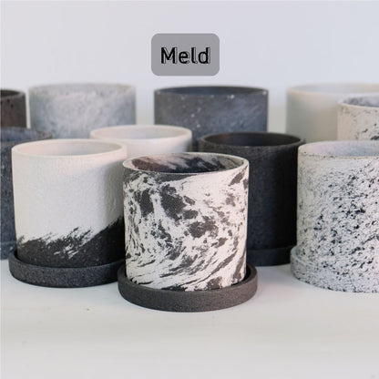 植木鉢 おしゃれ Meld 受皿付き 底穴有り 人口石材 シンプル シリンダー モノトーン シック 径10-13cm 高10-13cm S/Mサイズ  tronco