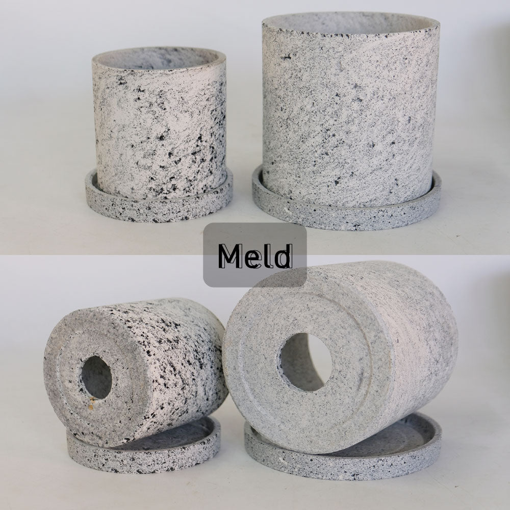 植木鉢 おしゃれ Meld 受皿付き 底穴有り 人口石材 シンプル シリンダー モノトーン シック 径10-13cm 高10-13cm S/Mサイズ  tronco