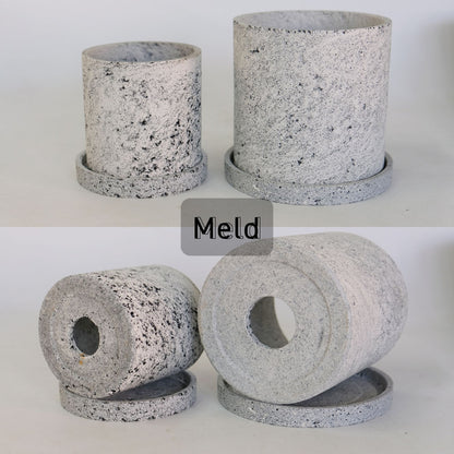 植木鉢 おしゃれ Meld 受皿付き 底穴有り 人口石材 シンプル シリンダー モノトーン シック 径10-13cm 高10-13cm S/Mサイズ  tronco