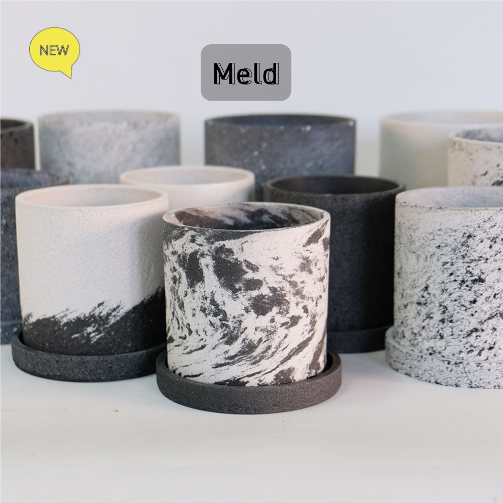 植木鉢 おしゃれ Meld 受皿付き 底穴有り 人口石材 シンプル シリンダー モノトーン シック 径10-13cm 高10-13cm S/Mサイズ  tronco