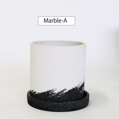 植木鉢 おしゃれ Meld 受皿付き 底穴有り 人口石材 シンプル シリンダー モノトーン シック 径10-13cm 高10-13cm S/Mサイズ  tronco
