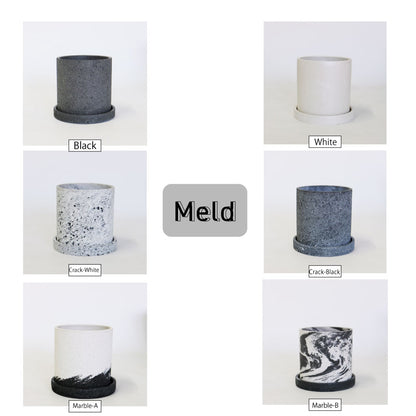 植木鉢 おしゃれ Meld 受皿付き 底穴有り 人口石材 シンプル シリンダー モノトーン シック 径10-13cm 高10-13cm S/Mサイズ  tronco