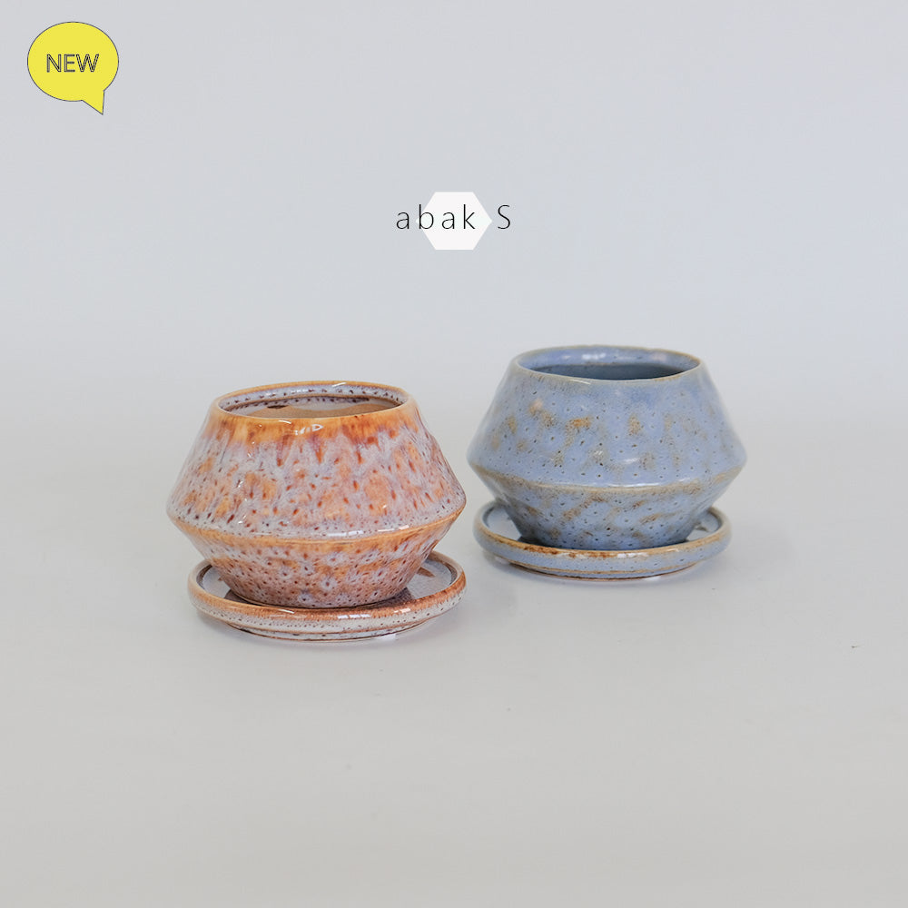 植木鉢 かわいい アバック S 陶器鉢 受皿付 径6cm 高7cm セミックポット 底穴あり