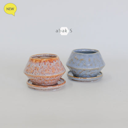 植木鉢 かわいい アバック S 陶器鉢 受皿付 径6cm 高7cm セミックポット 底穴あり