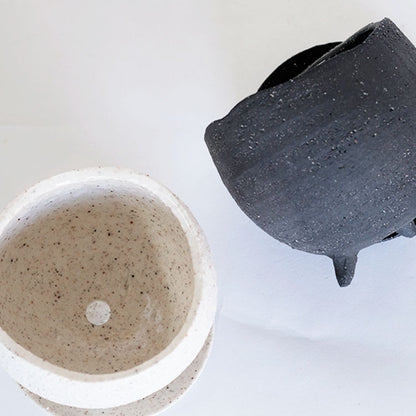 植木鉢 おしゃれ 陶器鉢 イオニアボウル 受皿付 ポット セラミック 径10.5cm 高9cm 3号 変わり鉢 白鉢 黒鉢 底穴あり