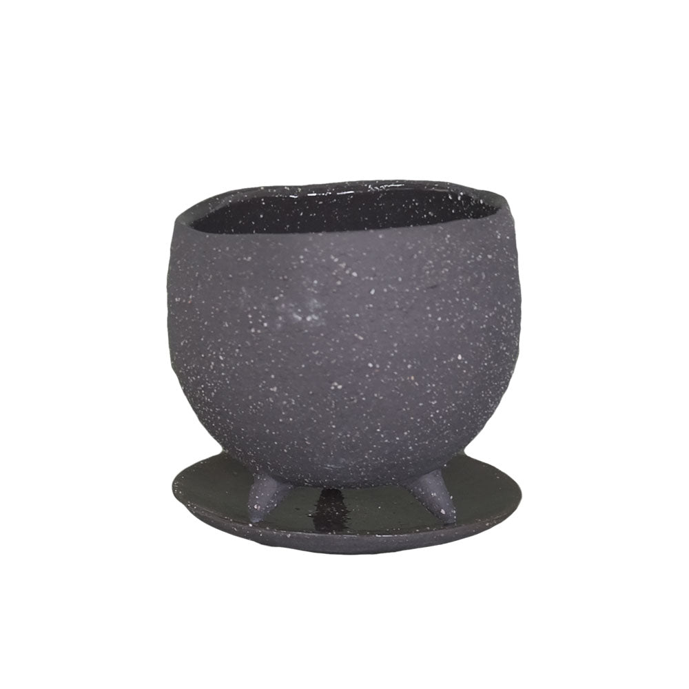 植木鉢 おしゃれ 陶器鉢 イオニアボウル 受皿付 ポット セラミック 径10.5cm 高9cm 3号 変わり鉢 白鉢 黒鉢 底穴あり