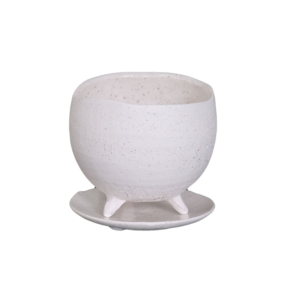 植木鉢 おしゃれ 陶器鉢 イオニアボウル 受皿付 ポット セラミック 径10.5cm 高9cm 3号 変わり鉢 白鉢 黒鉢 底穴あり