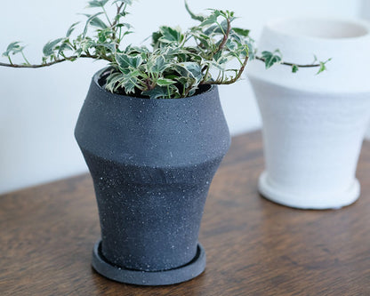 植木鉢 陶器 おしゃれ イオニアドラムハイ10 受皿付 シンプル セラミック 陶器鉢 ホワイト グレイ 鉢径10cm  高11.5cm 底穴あり
