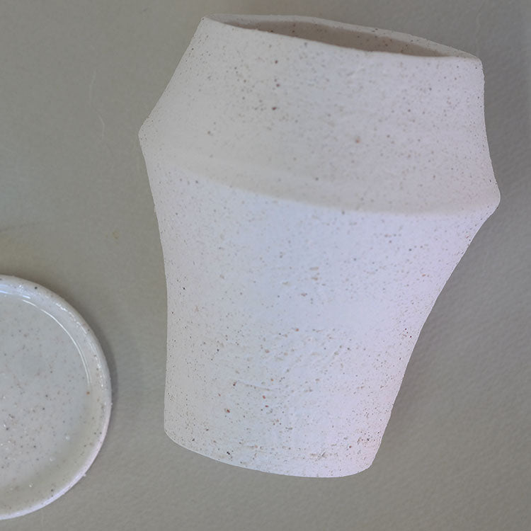植木鉢 陶器 おしゃれ イオニアドラムハイ10 受皿付 シンプル セラミック 陶器鉢 ホワイト グレイ 鉢径10cm  高11.5cm 底穴あり