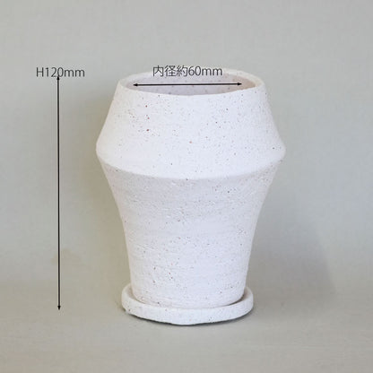 植木鉢 陶器 おしゃれ イオニアドラムハイ10 受皿付 シンプル セラミック 陶器鉢 ホワイト グレイ 鉢径10cm  高11.5cm 底穴あり