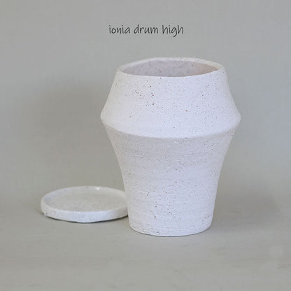 植木鉢 陶器 おしゃれ イオニアドラムハイ10 受皿付 シンプル セラミック 陶器鉢 ホワイト グレイ 鉢径10cm  高11.5cm 底穴あり
