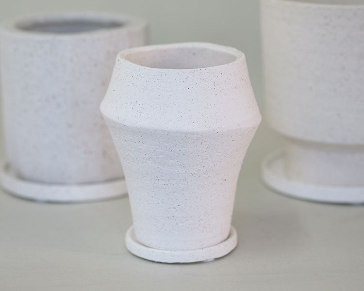 植木鉢 陶器 おしゃれ イオニアドラムハイ10 受皿付 シンプル セラミック 陶器鉢 ホワイト グレイ 鉢径10cm  高11.5cm 底穴あり