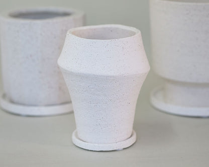 植木鉢 陶器 おしゃれ イオニアドラムハイ10 受皿付 シンプル セラミック 陶器鉢 ホワイト グレイ 鉢径10cm  高11.5cm 底穴あり