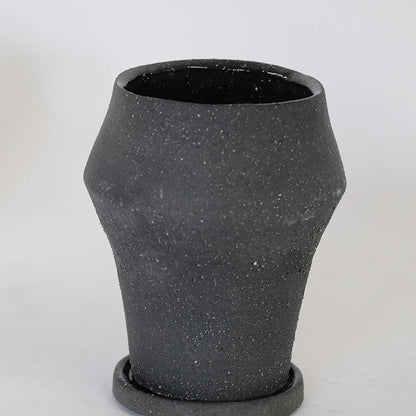 植木鉢 陶器 おしゃれ イオニアドラムハイ10 受皿付 シンプル セラミック 陶器鉢 ホワイト グレイ 鉢径10cm  高11.5cm 底穴あり