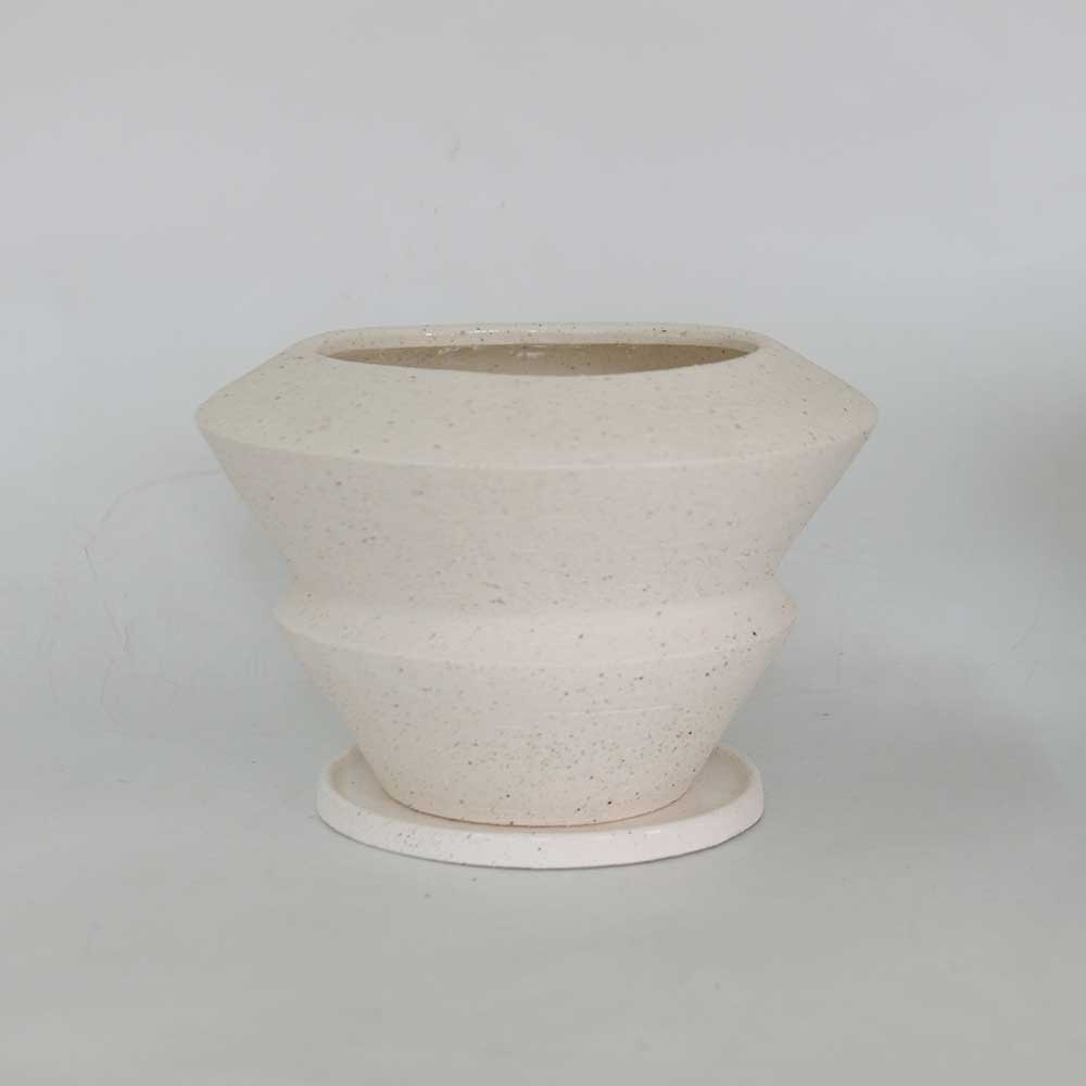 イオニアダブル21 受皿付 植木鉢 陶器 おしゃれ シンプル セラミック 陶器鉢 径21cm 高15cm 底穴あり