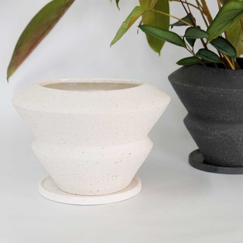 イオニアダブル21 受皿付 植木鉢 陶器 おしゃれ シンプル セラミック 陶器鉢 径21cm 高15cm 底穴あり