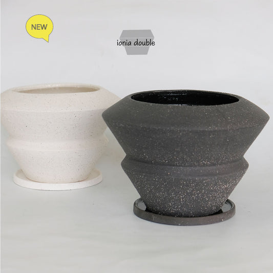 イオニアダブル21 受皿付 植木鉢 陶器 おしゃれ シンプル セラミック 陶器鉢 径21cm 高15cm 底穴あり