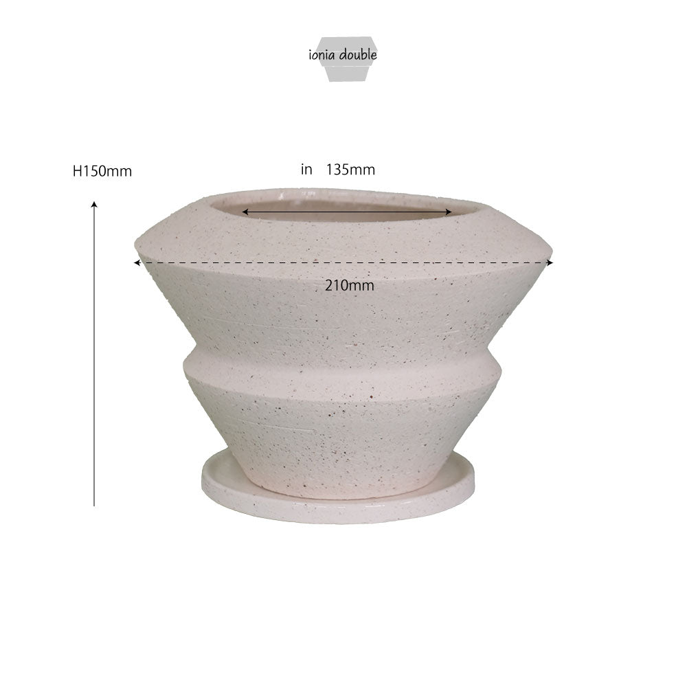 イオニアダブル21 受皿付 植木鉢 陶器 おしゃれ シンプル セラミック 陶器鉢 径21cm 高15cm 底穴あり