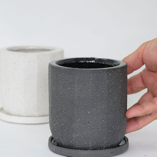 植木鉢 おしゃれ 陶器鉢  イオニアスクリープ10 受皿付 径10.5cm 高11cm  Mサイズ ホワイト グレー 底穴あり