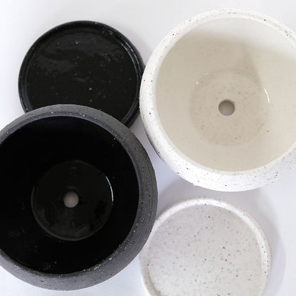 おしゃれ 陶器鉢 イオニアスクワットM 受皿付 ポット セラミック 釉薬 径11.5cm 高6.5cm 底穴あり