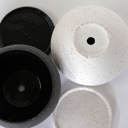 おしゃれ 陶器鉢 イオニアスクワットM 受皿付 ポット セラミック 釉薬 径11.5cm 高6.5cm 底穴あり